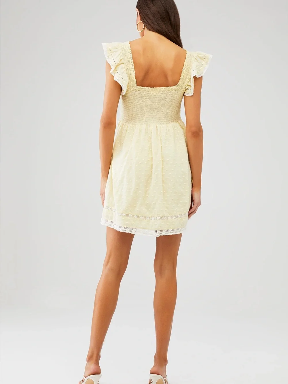 LoveShackFancy Pale Yellow Swiss-Dot Mini Dress - Picture 3 of 4